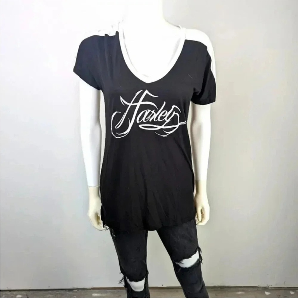 Harley-Davidson Black and White V-Neck Tee